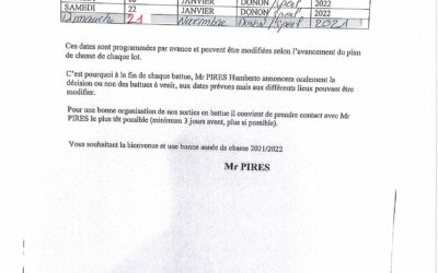 Battues de chasse 2021-2022 – Forêt Communale du Donon – Modifié le 16/11/2021