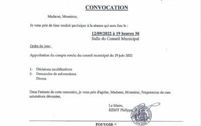 CONSEIL MUNICIPAL DU 12 SEPTEMBRE 2022 A 19H30