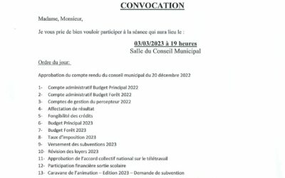 CONSEIL MUNICIPAL DU 3 MARS 2023 A 19H00