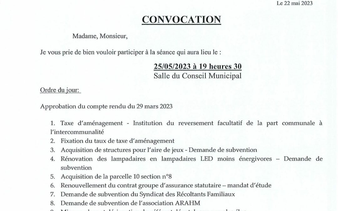 CONSEIL MUNICIPAL DU 25 MAI 2023 A 19H30