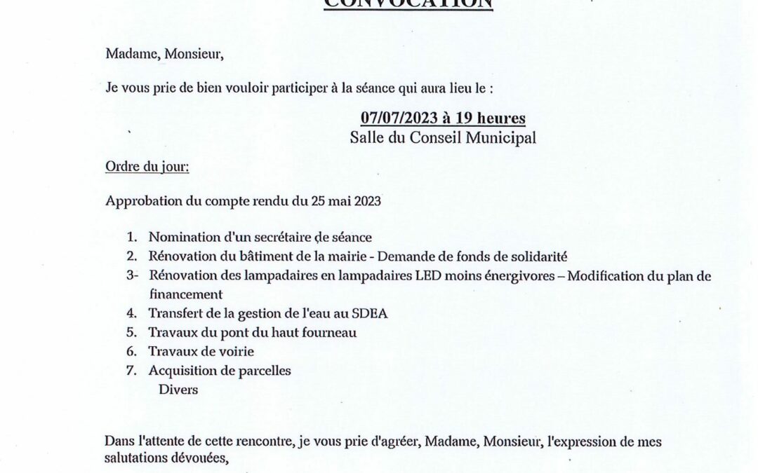 CONSEIL MUNICIPAL DU 7 JUILLET 2023 A 19H00