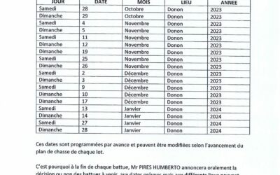 CALENDRIER DE BATTUES 2023/2024 – Forêt communale Donon : Lot 1