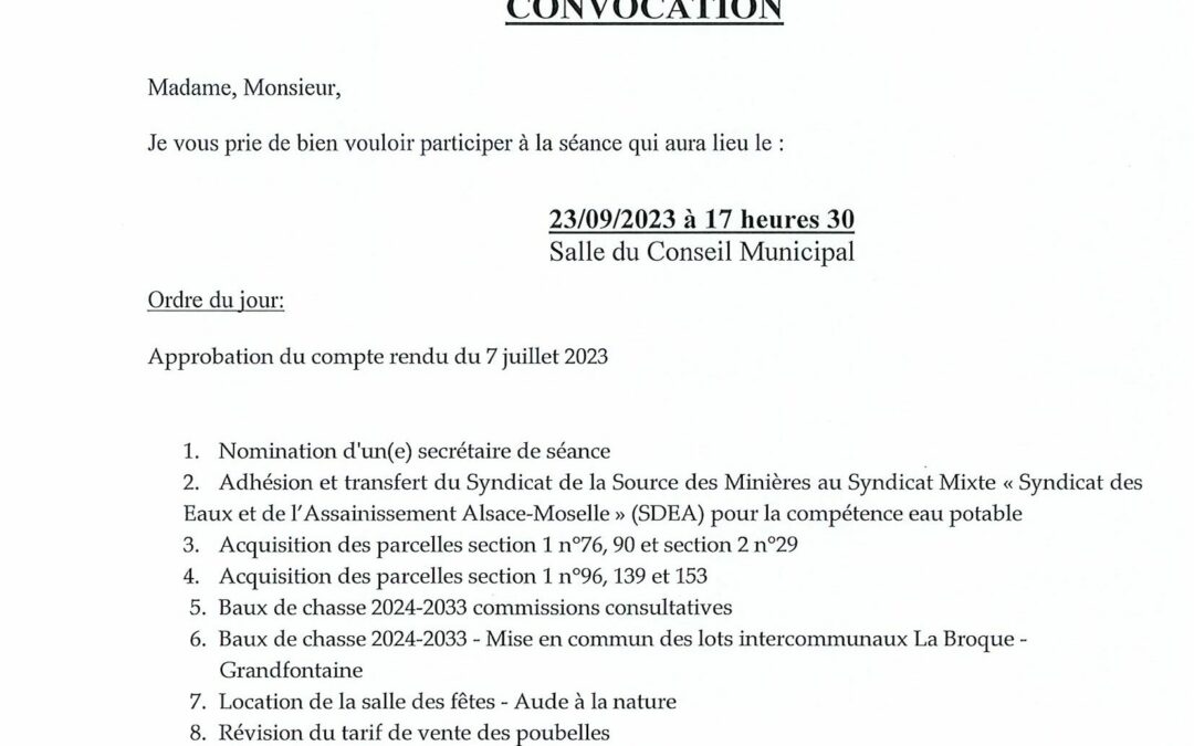 CONSEIL MUNICIPAL DU 23 SEPTEMBRE 2023 A 17H30