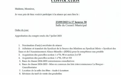 CONSEIL MUNICIPAL DU 23 SEPTEMBRE 2023 A 17H30