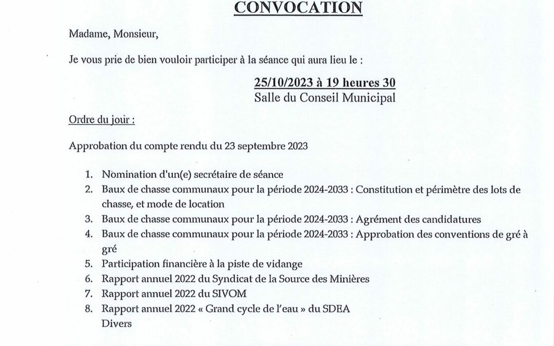 CONSEIL MUNICIPAL DU 25 OCTOBRE 2023 A 19H30