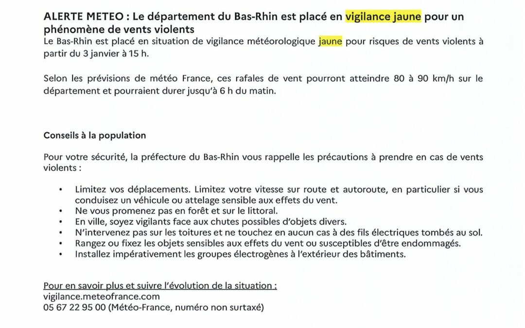 VIGILANCE JAUNE VENTS VIOLENTS