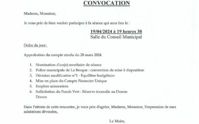 CONSEIL MUNICIPAL DU 19 AVRIL 2024 A 19H30