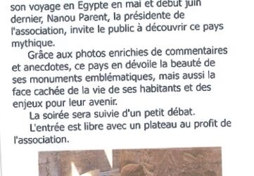 ASSOCIATION « VIVRE A GRANDFONTAINE » – PROJECTION SUR LE THEME DE L’EGYPTE – 04/07/2024 à 20h