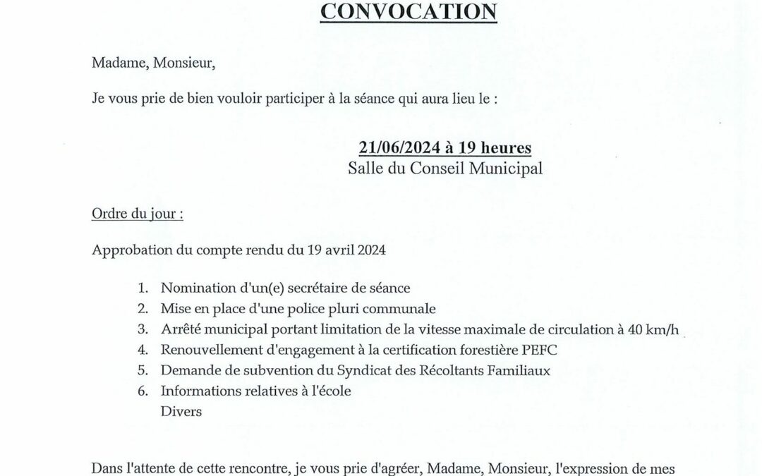 CONSEIL MUNICIPAL DU 21 JUIN 2024 A 19H00