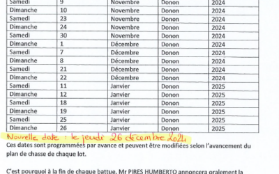 FORET COMMUNALE DE GRANDFONTAINE – NOUVELLE DATE DE BATTUE DE CHASSE