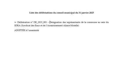 Liste des délibérations du 31/01/2025